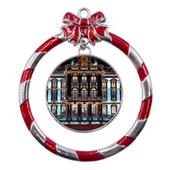 Catherine Spalace St Petersburg Metal Red Ribbon Round Ornament by Cemarart