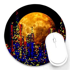 Skyline Frankfurt Abstract Moon Round Mousepad by Cemarart