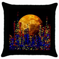 Skyline Frankfurt Abstract Moon Throw Pillow Case (black) by Cemarart