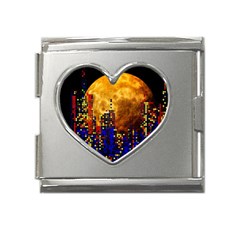 Skyline Frankfurt Abstract Moon Mega Link Heart Italian Charm (18mm) by Cemarart