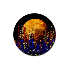 Skyline Frankfurt Abstract Moon Rubber Round Coaster (4 Pack) by Cemarart