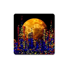 Skyline Frankfurt Abstract Moon Square Magnet by Cemarart