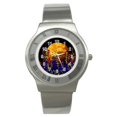 Skyline Frankfurt Abstract Moon Stainless Steel Watch by Cemarart