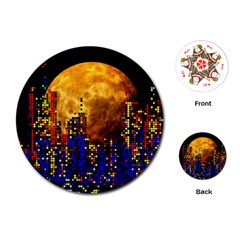 Skyline Frankfurt Abstract Moon Playing Cards Single Design (round) by Cemarart