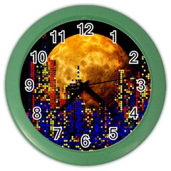 Skyline Frankfurt Abstract Moon Color Wall Clock by Cemarart