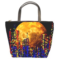 Skyline Frankfurt Abstract Moon Bucket Bag by Cemarart