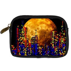 Skyline Frankfurt Abstract Moon Digital Camera Leather Case by Cemarart