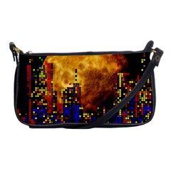 Skyline Frankfurt Abstract Moon Shoulder Clutch Bag by Cemarart