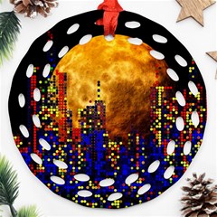 Skyline Frankfurt Abstract Moon Ornament (round Filigree) by Cemarart