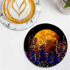 Skyline Frankfurt Abstract Moon Uv Print Round Tile Coaster by Cemarart