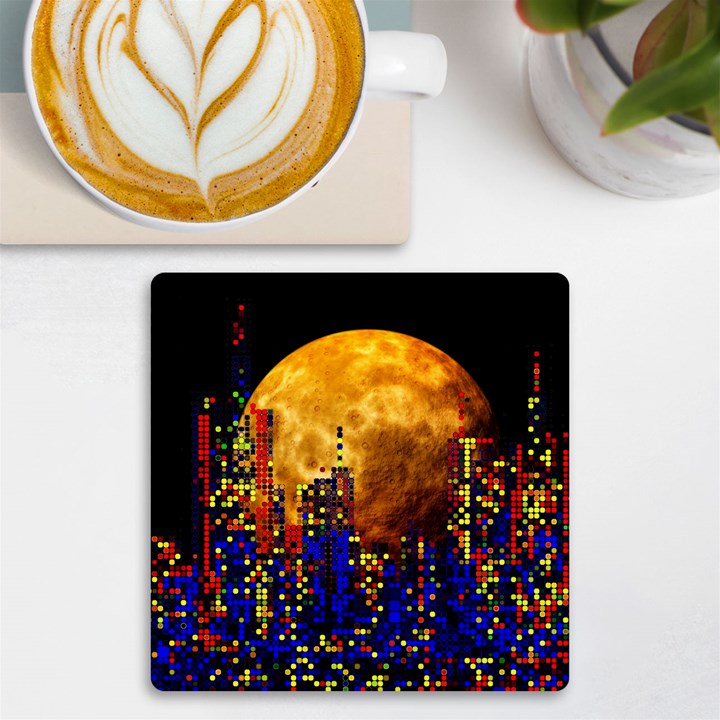 Skyline Frankfurt Abstract Moon UV Print Square Tile Coaster 