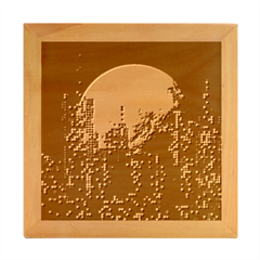 Skyline Frankfurt Abstract Moon Wood Photo Frame Cube by Cemarart