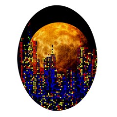 Skyline Frankfurt Abstract Moon Oval Glass Fridge Magnet (4 Pack) by Cemarart