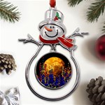 Skyline Frankfurt Abstract Moon Metal Snowman Ornament Front