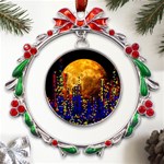 Skyline Frankfurt Abstract Moon Metal X mas Wreath Ribbon Ornament Front