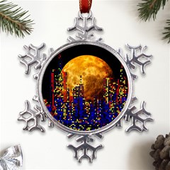 Skyline Frankfurt Abstract Moon Metal Large Snowflake Ornament by Cemarart