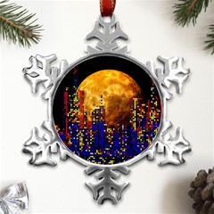 Skyline Frankfurt Abstract Moon Metal Small Snowflake Ornament by Cemarart