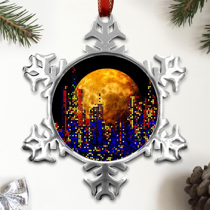 Skyline Frankfurt Abstract Moon Metal Small Snowflake Ornament