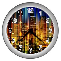 Skyline Light Rays Gloss Upgrade Wall Clock (silver) by Cemarart