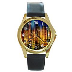 Skyline Light Rays Gloss Upgrade Round Gold Metal Watch by Cemarart