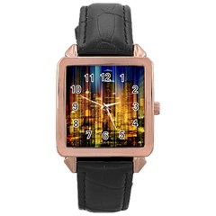 Skyline Light Rays Gloss Upgrade Rose Gold Leather Watch  by Cemarart