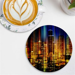 Skyline Light Rays Gloss Upgrade Uv Print Round Tile Coaster by Cemarart