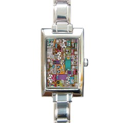 Pattern Design Art Techno  Dj Music Retro Music Device Rectangle Italian Charm Watch by Cemarart