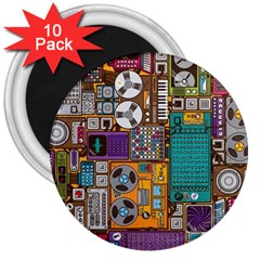 Pattern Design Art Techno  Dj Music Retro Music Device 3  Magnets (10 Pack)  by Cemarart