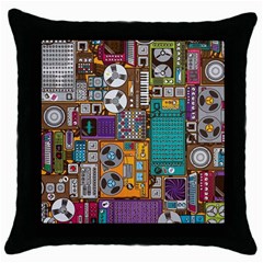 Pattern Design Art Techno  Dj Music Retro Music Device Throw Pillow Case (black) by Cemarart