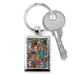 Pattern Design Art Techno  Dj Music Retro Music Device Key Chain (rectangle) by Cemarart