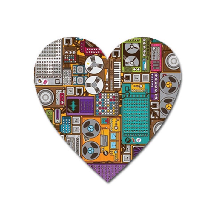 Pattern Design Art Techno  Dj Music Retro Music Device Heart Magnet