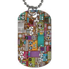 Pattern Design Art Techno  Dj Music Retro Music Device Dog Tag (one Side) by Cemarart