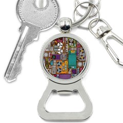 Pattern Design Art Techno  Dj Music Retro Music Device Bottle Opener Key Chain by Cemarart