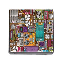 Pattern Design Art Techno  Dj Music Retro Music Device Memory Card Reader (square 5 Slot) by Cemarart