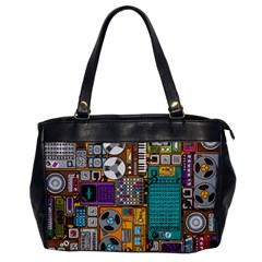 Pattern Design Art Techno  Dj Music Retro Music Device Oversize Office Handbag by Cemarart