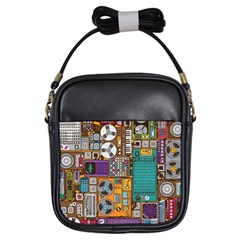 Pattern Design Art Techno  Dj Music Retro Music Device Girls Sling Bag by Cemarart