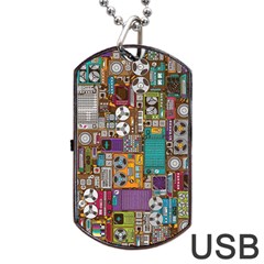 Pattern Design Art Techno  Dj Music Retro Music Device Dog Tag Usb Flash (one Side) by Cemarart