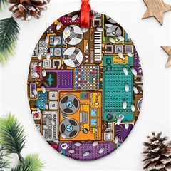 Pattern Design Art Techno  Dj Music Retro Music Device Ornament (oval Filigree) by Cemarart