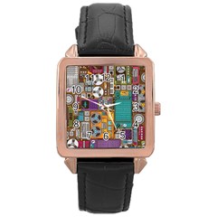 Pattern Design Art Techno  Dj Music Retro Music Device Rose Gold Leather Watch  by Cemarart