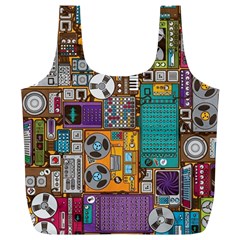 Pattern Design Art Techno  Dj Music Retro Music Device Full Print Recycle Bag (xl) by Cemarart