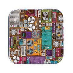 Pattern Design Art Techno  Dj Music Retro Music Device Square Metal Box (black)