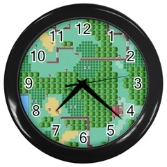 Green Retro Games Pattern Wall Clock (black) by Cemarart