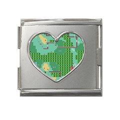 Green Retro Games Pattern Mega Link Heart Italian Charm (18mm) by Cemarart