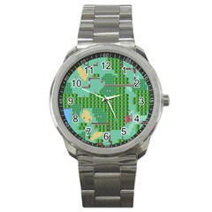 Green Retro Games Pattern Sport Metal Watch by Cemarart