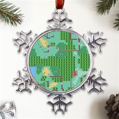 Green Retro Games Pattern Metal Large Snowflake Ornament by Cemarart