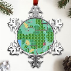 Green Retro Games Pattern Metal Small Snowflake Ornament by Cemarart