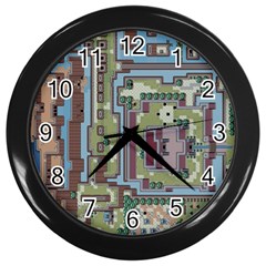 Arcade Game Retro Pattern Wall Clock (black) by Cemarart