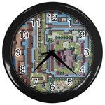 Arcade Game Retro Pattern Wall Clock (Black) Front