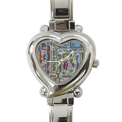 Arcade Game Retro Pattern Heart Italian Charm Watch by Cemarart