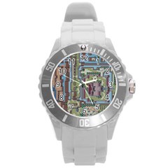 Arcade Game Retro Pattern Round Plastic Sport Watch (l) by Cemarart